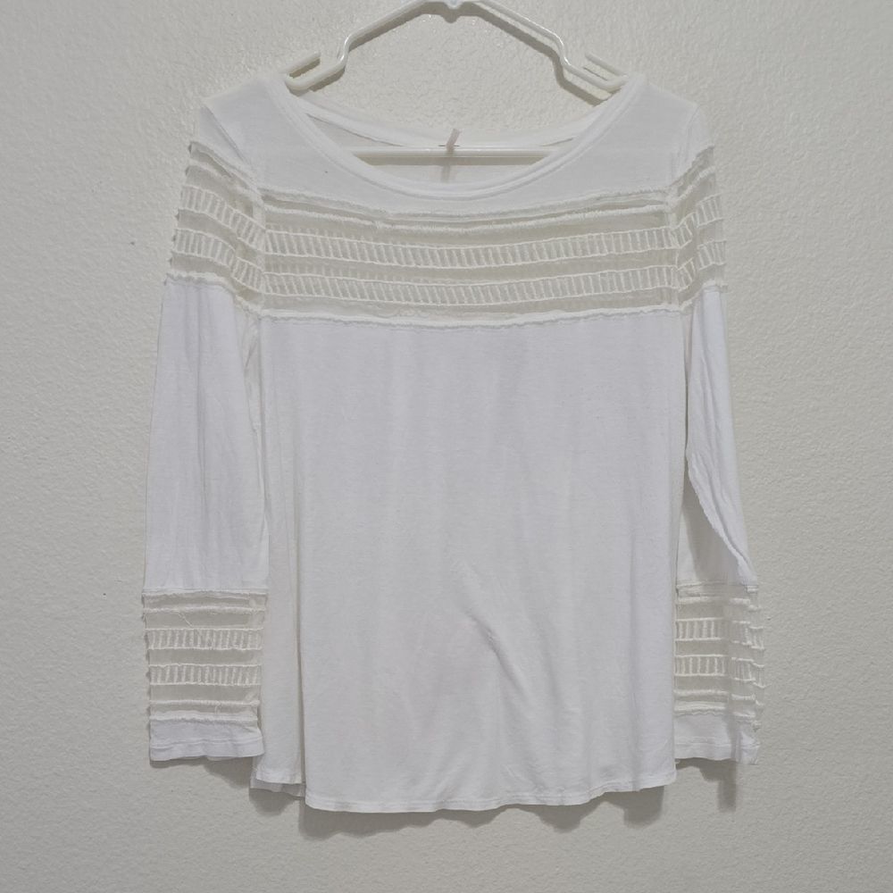 Free People‎  White Lace Accent Long Sleeve Top M